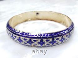 Vintage Sterling Silver Blue Enamel Bangle Bracelet 8.25 26g 6-D642