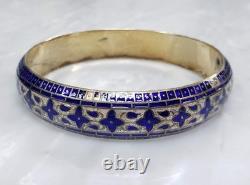 Vintage Sterling Silver Blue Enamel Bangle Bracelet 8.25 26g 6-D642