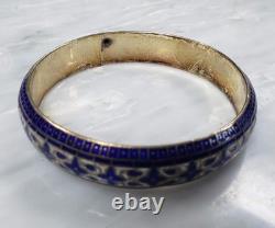 Vintage Sterling Silver Blue Enamel Bangle Bracelet 8.25 26g 6-D642