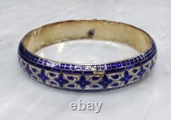 Vintage Sterling Silver Blue Enamel Bangle Bracelet 8.25 26g 6-D642
