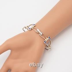Vintage Sterling Silver Blue Enamel Modernist Link Bracelet(P3674C-NAH)