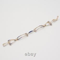 Vintage Sterling Silver Blue Enamel Modernist Link Bracelet(P3674C-NAH)