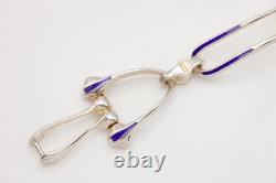 Vintage Sterling Silver Blue Enamel Modernist Link Bracelet(P3674C-NAH)