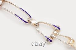 Vintage Sterling Silver Blue Enamel Modernist Link Bracelet(P3674C-NAH)