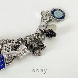 Vintage Sterling Silver Blue Enamel Travel Chunky Full Charm Bracelet 19 Charms