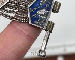 Vintage Sterling Silver, Blue Enamel Turkish Bracelet 7 Unique Clasp