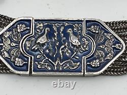 Vintage Sterling Silver, Blue Enamel Turkish Bracelet 7 Unique Clasp