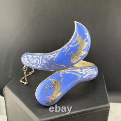 Vintage Sterling Silver Bracelet Cornflower Blue Enamel Niello Dancer Siam 7.5