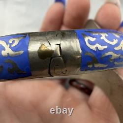 Vintage Sterling Silver Bracelet Cornflower Blue Enamel Niello Dancer Siam 7.5