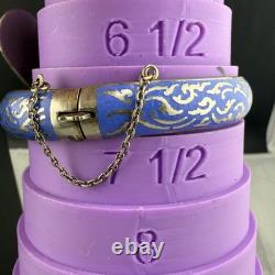 Vintage Sterling Silver Bracelet Cornflower Blue Enamel Niello Dancer Siam 7.5