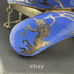 Vintage Sterling Silver Bracelet Cornflower Blue Enamel Niello Dancer Siam 7.5