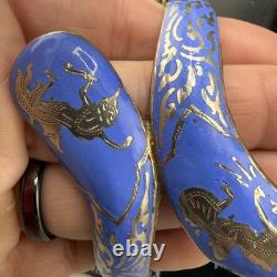 Vintage Sterling Silver Bracelet Cornflower Blue Enamel Niello Dancer Siam 7.5
