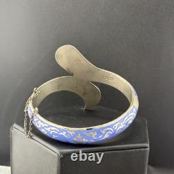 Vintage Sterling Silver Bracelet Cornflower Blue Enamel Niello Dancer Siam 7.5
