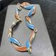 Vintage Sterling Silver Bracelet With Orange And Blue Enamel Color 7.5