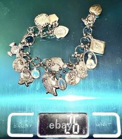 Vintage Sterling Silver Charm Bracelet 17 Medals 26g Jesus WithCrown Thorns