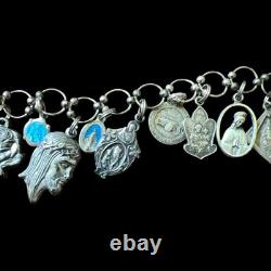 Vintage Sterling Silver Charm Bracelet 17 Medals 26g Jesus WithCrown Thorns Vintage Sterling Silver Charm Bracelet 17 Medals 26g Jesus WithCrown Thorns