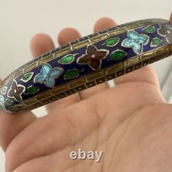 Vintage Sterling Silver Enamel Cloisonné Floral Bangle Bracelet 3 ID 36g. 925