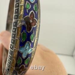 Vintage Sterling Silver Enamel Cloisonné Floral Bangle Bracelet 3 ID 36g. 925