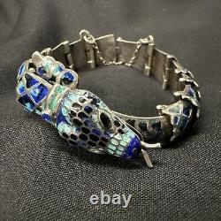 Vintage Sterling Silver Enamel Margot De Taxco Style Snake Bracelet