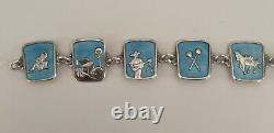 Vintage Sterling Silver Meka Denmark Blue Enamel St Maarten Bracelet 7.5