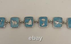 Vintage Sterling Silver Meka Denmark Blue Enamel St Maarten Bracelet 7.5