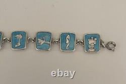 Vintage Sterling Silver Meka Denmark Blue Enamel St Maarten Bracelet 7.5