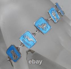 Vintage Sterling Silver Meka Denmark Blue Enamel Tortola Bracelet 925 J2955