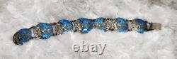 Vintage Sterling Silver Siam Dancing Goddess Blue Enamel Bracelet Sun Mekala 7