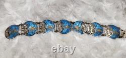 Vintage Sterling Silver Siam Dancing Goddess Blue Enamel Bracelet Sun Mekala 7
