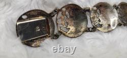 Vintage Sterling Silver Siam Dancing Goddess Blue Enamel Bracelet Sun Mekala 7