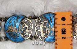 Vintage Sterling Silver Siam Dancing Goddess Blue Enamel Bracelet Sun Mekala 7