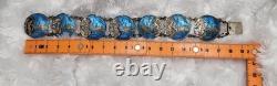 Vintage Sterling Silver Siam Dancing Goddess Blue Enamel Bracelet Sun Mekala 7