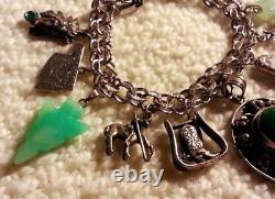Vintage Sterling Silver Western Charm Bracelet & Charms, 7.50, Turquoise 55gr