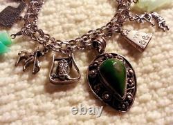 Vintage Sterling Silver Western Charm Bracelet & Charms, 7.50, Turquoise 55gr