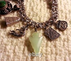 Vintage Sterling Silver Western Charm Bracelet & Charms, 7.50, Turquoise 55gr