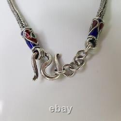 Vintage Thai Handmade Rope Chain Bead Bracelet Sterling Silver Blue Enamel 19cm