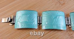 Vintage Thune Norway Sterling Silver Aqua Blue Enamel Viking Ship Bracelet #110