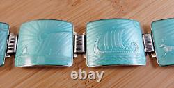 Vintage Thune Norway Sterling Silver Aqua Blue Enamel Viking Ship Bracelet #110