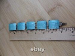 Vintage Thune Norway Sterling Silver Aqua Blue Enamel Viking Ship Bracelet #110