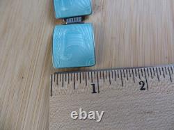 Vintage Thune Norway Sterling Silver Aqua Blue Enamel Viking Ship Bracelet #110