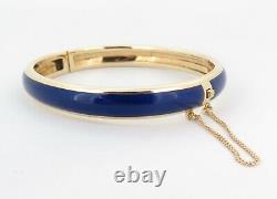 Vintage Tiffany & Co 18k Gold Oval Blue Enamel Bangle / Bracelet Large 31.2g