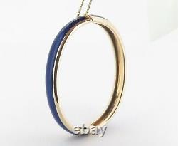 Vintage Tiffany & Co 18k Gold Oval Blue Enamel Bangle / Bracelet Large 31.2g