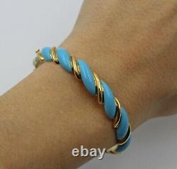 Vintage Tiffany & Co Light Blue Enamel Twist Stripe 18K Gold Bangle Bracelet