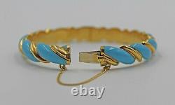Vintage Tiffany & Co Light Blue Enamel Twist Stripe 18K Gold Bangle Bracelet