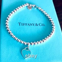 Vintage Tiffany & Co. Mini heart Bracelet Blue Enamel 7 1/2 Authentic Marked