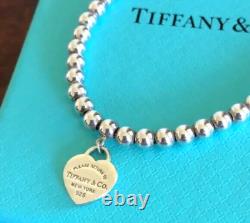 Vintage Tiffany & Co. Mini heart Bracelet Blue Enamel 7 1/2 Authentic Marked