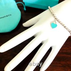 Vintage Tiffany & Co. Mini heart Bracelet Blue Enamel 7 1/2 Authentic Marked