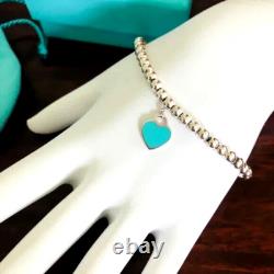 Vintage Tiffany & Co. Mini heart Bracelet Blue Enamel 7 1/2 Authentic Marked