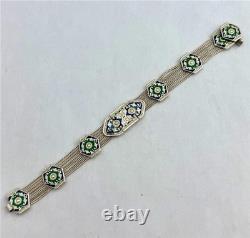 Vintage Turkish 925 Sterling Silver Multi-Strand Byzantine Style Enamel Bracelet