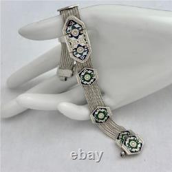 Vintage Turkish 925 Sterling Silver Multi-Strand Byzantine Style Enamel Bracelet
